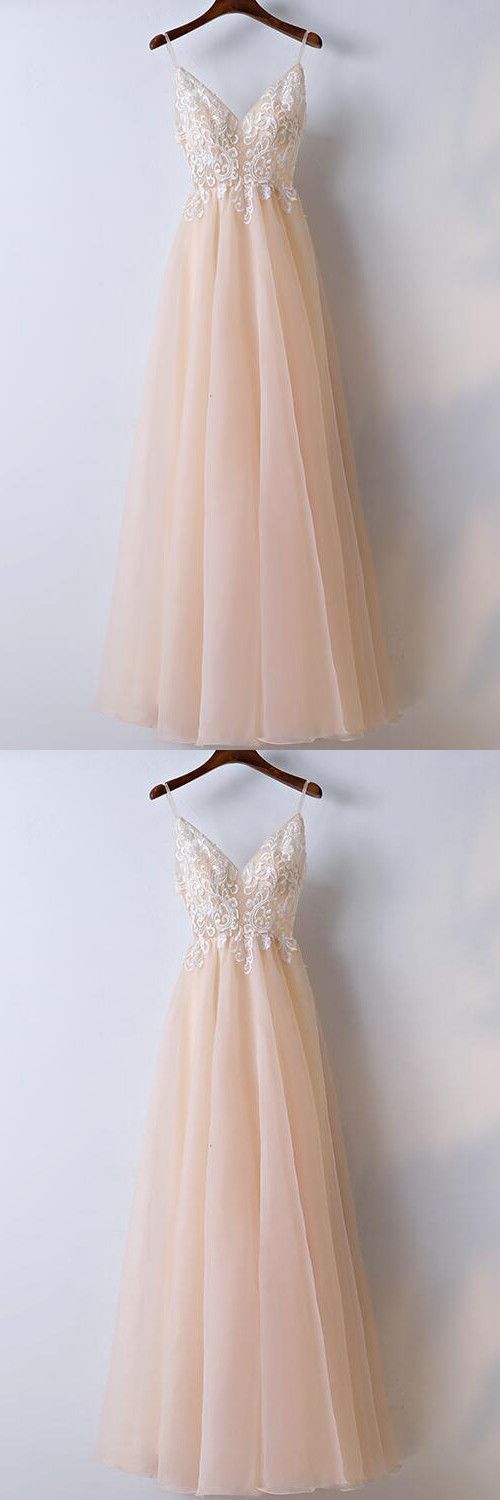 Blush Lace Top Spaghetti Straps A line Tulle Prom Dress Graduation Dress,GDC1114-Dolly Gown