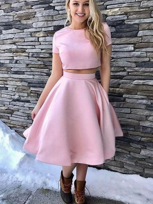 Blush Pink Cap Sleeves Two Piece Short Prom Dress,Graudation Homecoming Dress,GDC1306-Dolly Gown