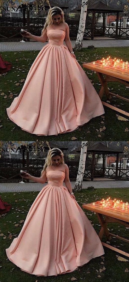 Blush Pink Straight Across Neck A-line Satin Plain Long Prom Dress, Graduation Dance Dress,GDC1340-Dolly Gown