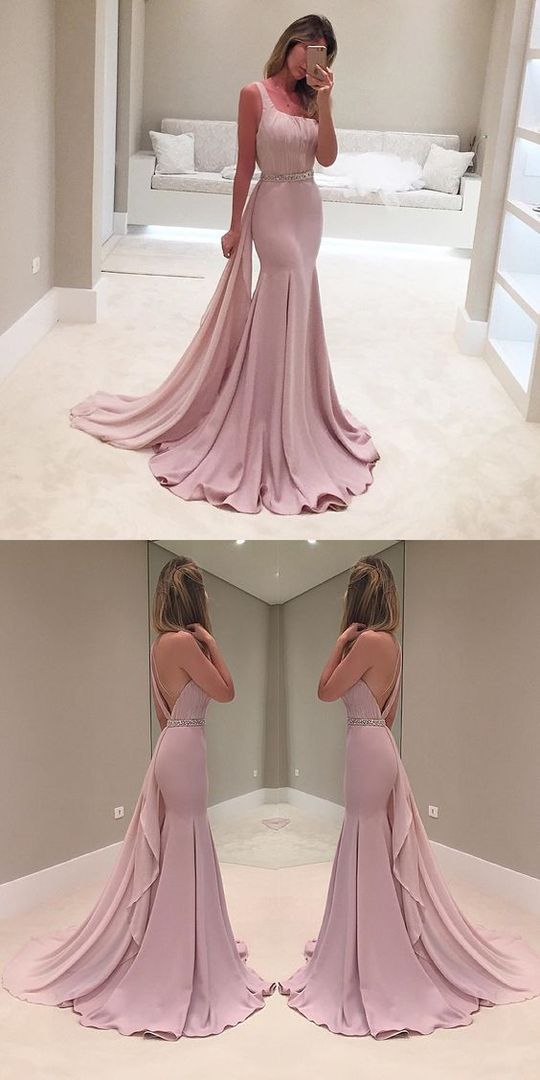 Blush Pink V Back Trumpet Long Prom Dress with Draping,GDC1145-Dolly Gown