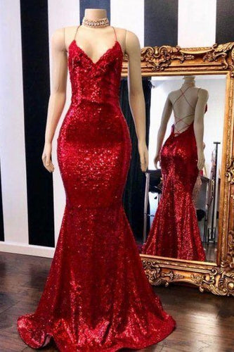 Bodycon Red Backless Sequins Mermaid Prom Dress,20081914-Dolly Gown