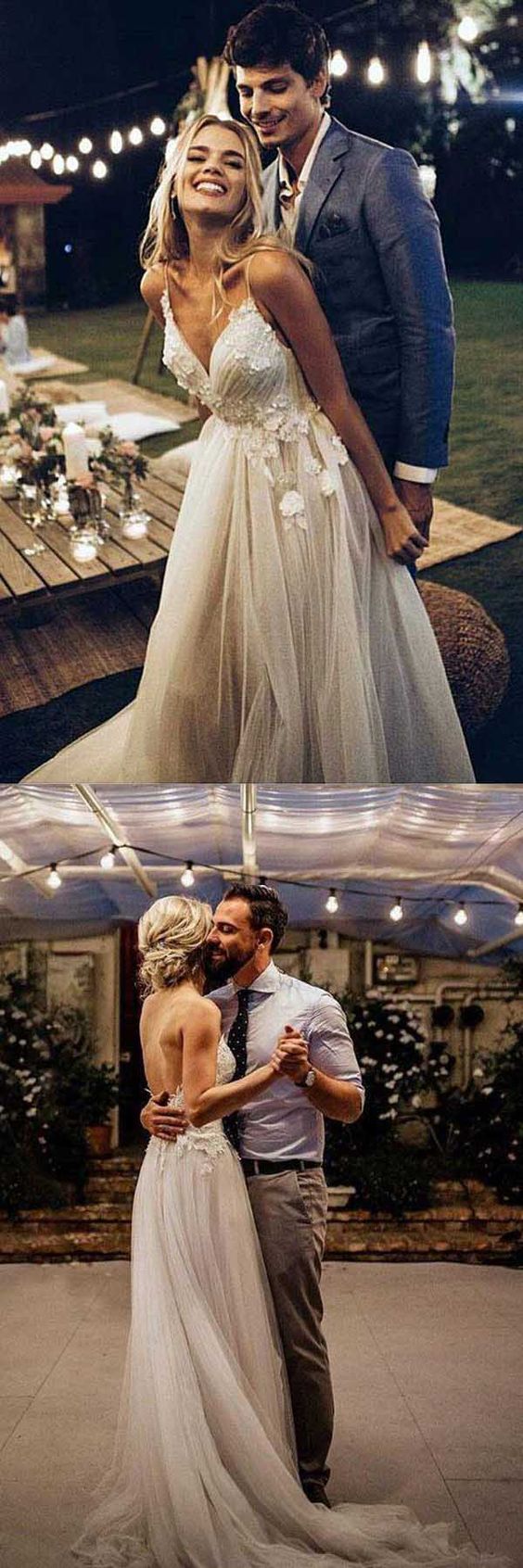 Bohemian Backless V neck Beautiful Wedding Dress | Boho Tulle Bridal Gown Bohemian Backless V neck Beautiful Wedding Dress | Boho Tulle Bridal Gown