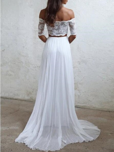 Boho Beach Two Piece Wedding Dress,20082216-Dolly Gown