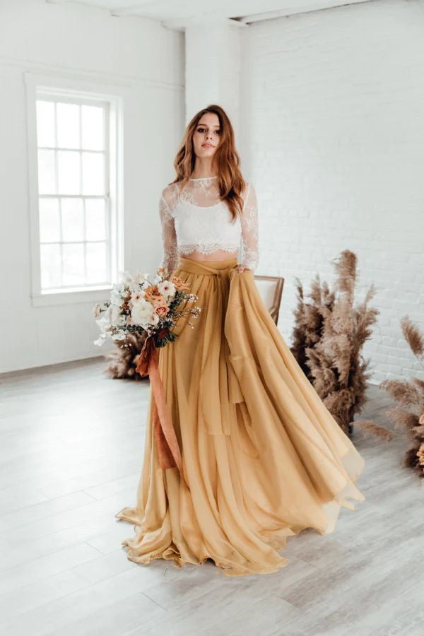 Boho Long Sleeve Lace Two Piece Wedding Dress Boho Long Sleeve Lace Two Piece Wedding Dress