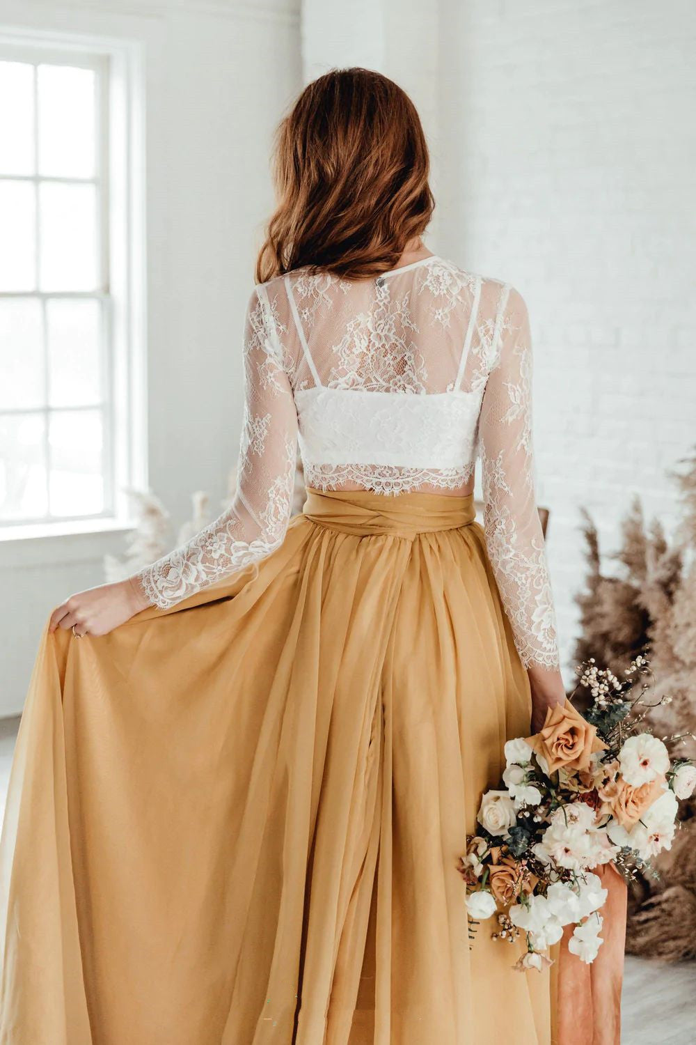 Boho Long Sleeve Lace Two Piece Wedding Dress
