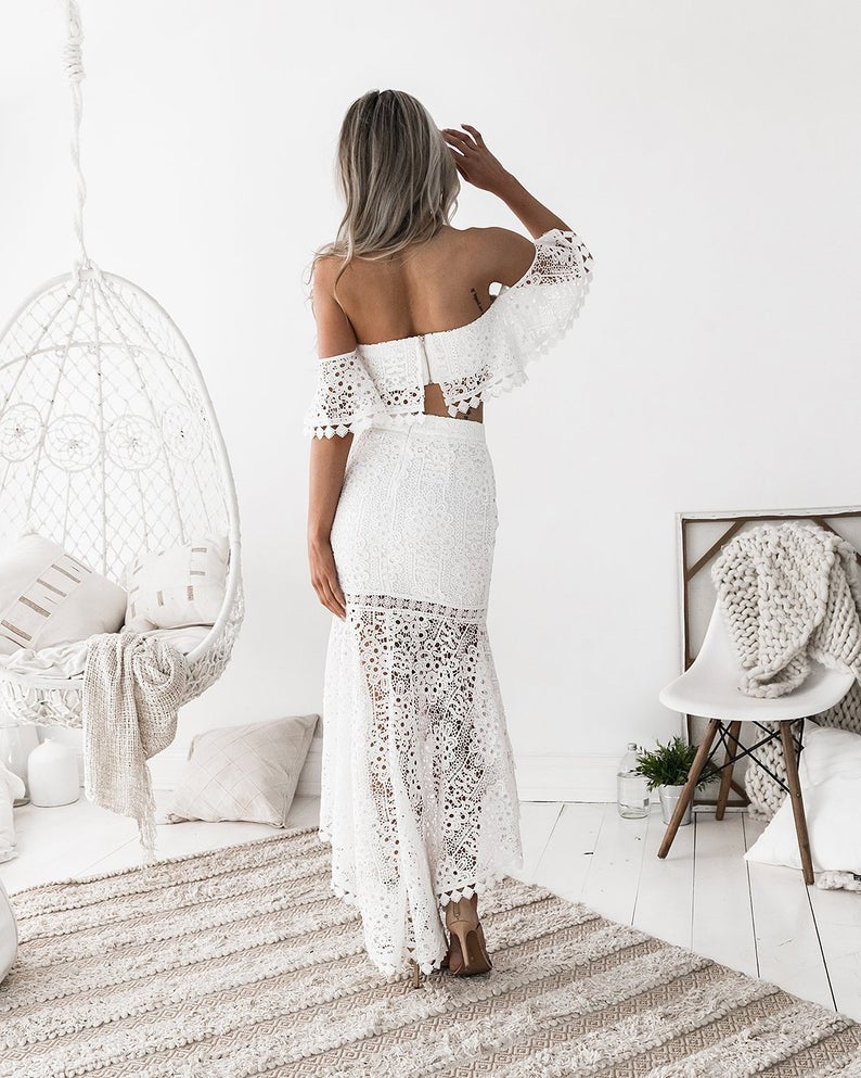 boho dress tops Boho Cotton Skirt and Top Set, Top and Skirt Set, Summer Clothing Set, Boho Clothing Set, Off-shoulder Smock Top / Free Shipping