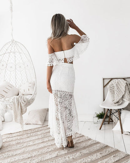 Lace Boho Two Piece Bridal Separates Online,Crop Top Wedding Dress,20081836-Dolly Gown