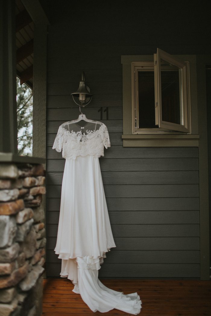 Rustic Sleeve Lace Crop Top 2 Piece Wedding Dress with Chiffon Skirt  with Pockets,20081504-Dolly Gown
