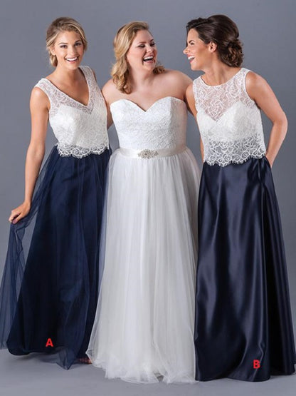 Casual Boho Two Piece Lace Top Mismatched Long Bridesmaid Dresses,Fall Bridesmaid Dresses,20081807-Dolly Gown
