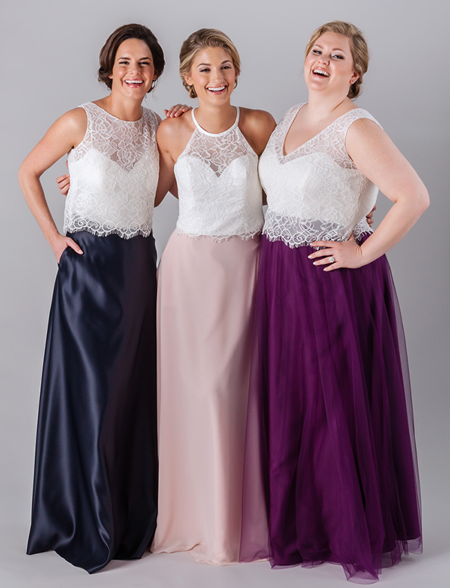 Casual Boho Two Piece Lace Top Mismatched Long Bridesmaid Dresses,Fall Bridesmaid Dresses,20081807-Dolly Gown