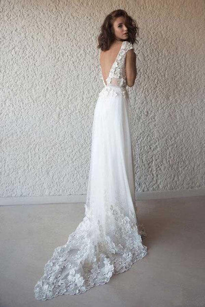 Boho Flowy See Through 3D Lace Appliques Summer Wedding Dress,GDC1280-Dolly Gown