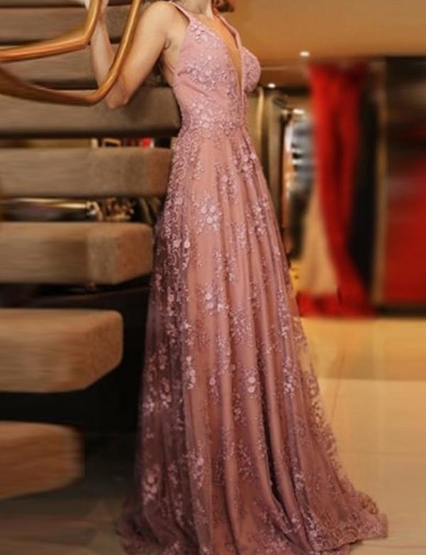 Boho Lace Long Low Back A-line Summer Prom Dress Evening Dress ,GDC1113-Dolly Gown