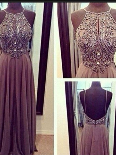 Brown Prom Dress,Dusty Prom Dress,Long Prom Dress,Beaded Prom Dress,MA108-Dolly Gown