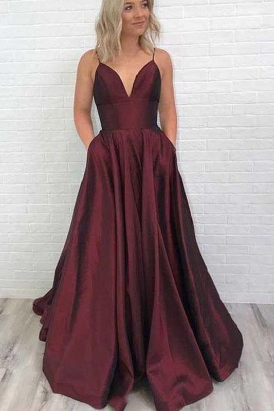 Burgundy Backless Graduation Prom Dress with Pockets, GDC1049-Dolly Gown