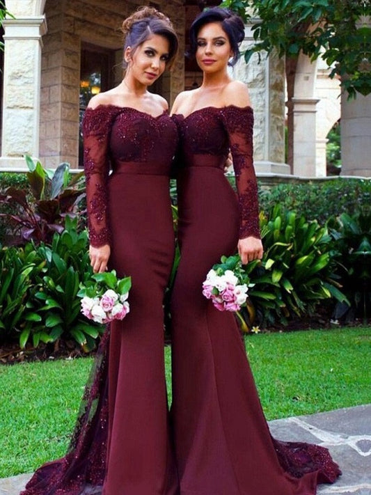 Burgundy Bridesmaid Dresses,Mermaid Bridesmaid Dresses,Bridesmaid Dresses with Sleeves,FS049-Dolly Gown