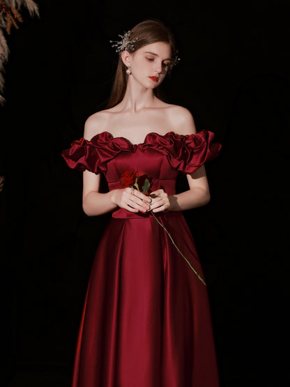 Burgundy Princess Cinderella Prom Dress Ball Gown - DollyGown