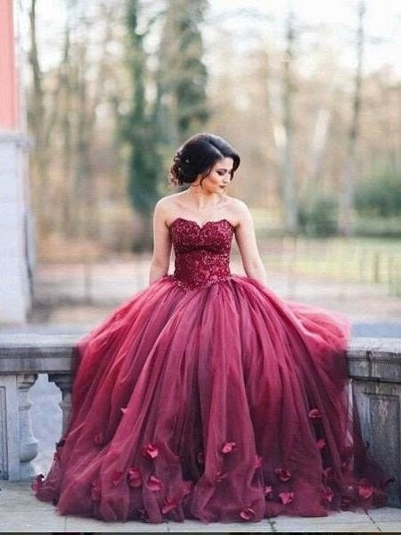 Wine Red Wedding Dress,burgundy Wedding Gowns,ball Gown Wedding Dresses,bridal  Dress 2016,gold Lace Appliques Wedding Dress | Prom dresses ball gown, Red  ball gowns, Burgundy evening dress