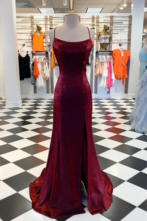 formal burgundy dresses Mermiad Open Back Prom Sexy V neck Lace Long D SELINADRESS neckline and is crafted from stretch satin that hugs your shape beautifully A-line V-neck Spaghetti Strap Burgundy