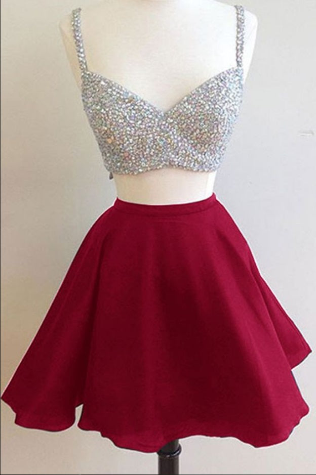 Burgundy Two Piece Short Teenage Dress for Homecoming - Dollygown
