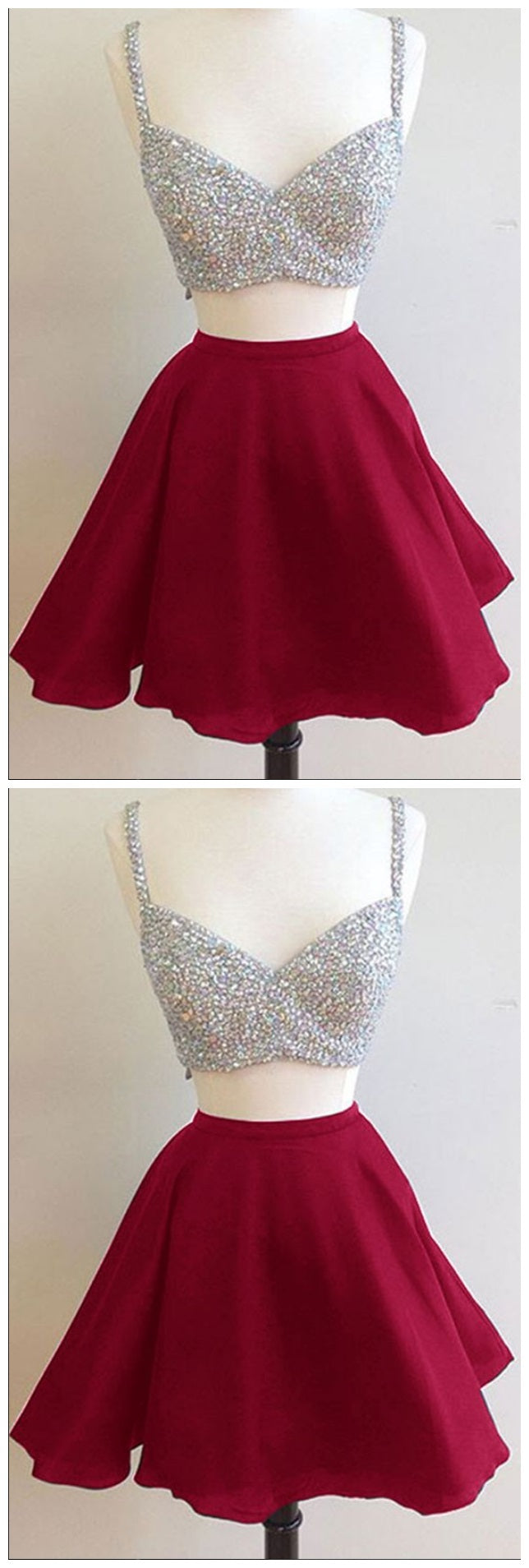 Burgundy Two Piece Short Teenage Dress for Homecoming - Dollygown