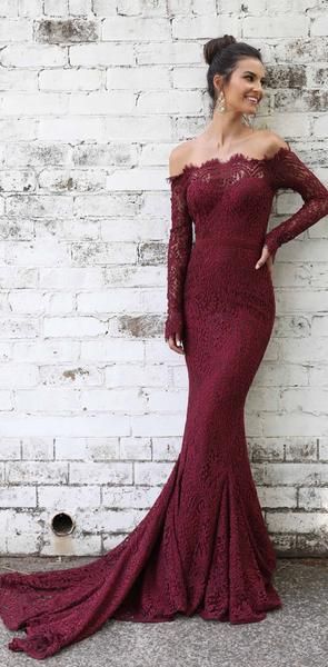 Burgundy Trumpet Mermaid Occasion Long Sleeve Prom Dress, GDC1072-Dolly Gown