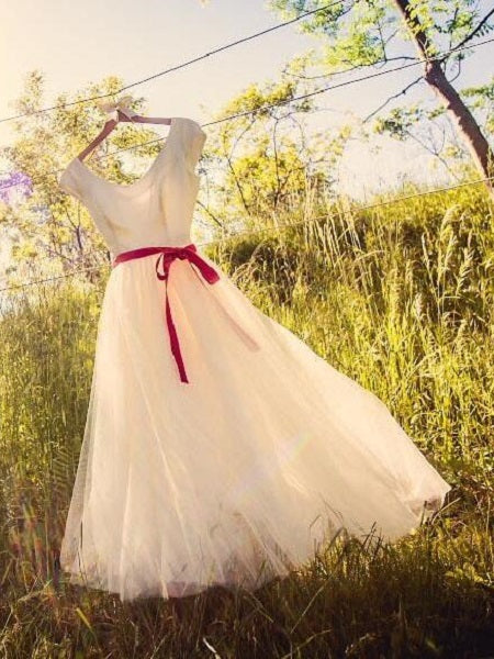 Cap Sleeved Short Country Style Wedding Dress, 50s Style Tea Length Wedding Dress,20110947-Dolly Gown