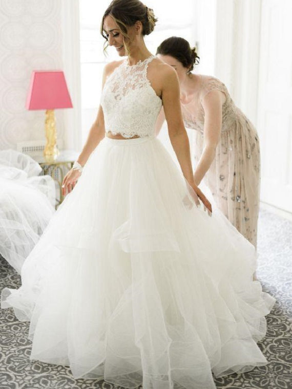 Bridal Separates,Crop Top Wedding Dresses,Two Piece Bridal Dresses -DollyGown.com