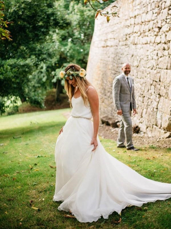 Casual Loose Spaghetti Straps Top Bridal Separates | Two Piece Wedding Dress