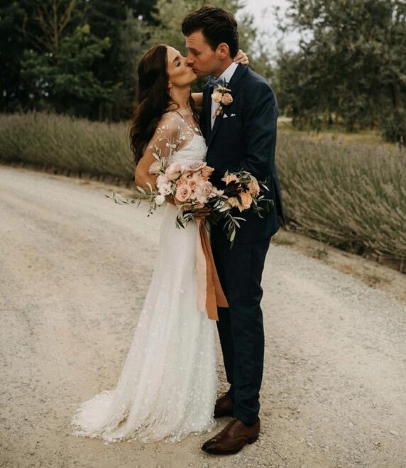 two piece mermaid wedding dress Two Pieces Geometrical Lace Mermaid Wedding Dresses Ivory Chiffon Simple Wedding Gowns AWD1627