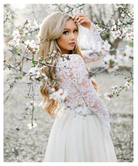 Casual Short Two Piece Wedding Dress with Lace Top, Bridal Separates with Tulle Skirt,20082685-Dolly Gown