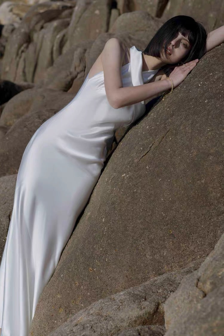 Casual Simple Silk Fitted Wedding Dress for Summer Wedding Casual Simple Silk Fitted Wedding Dress for Summer Wedding