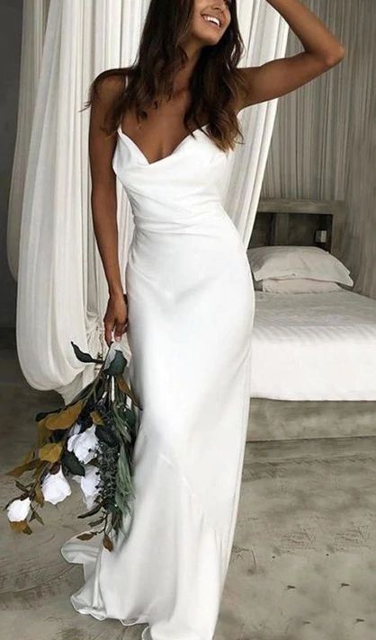 Casual Simple Silk Wedding Dress with Open Back - DollyGown