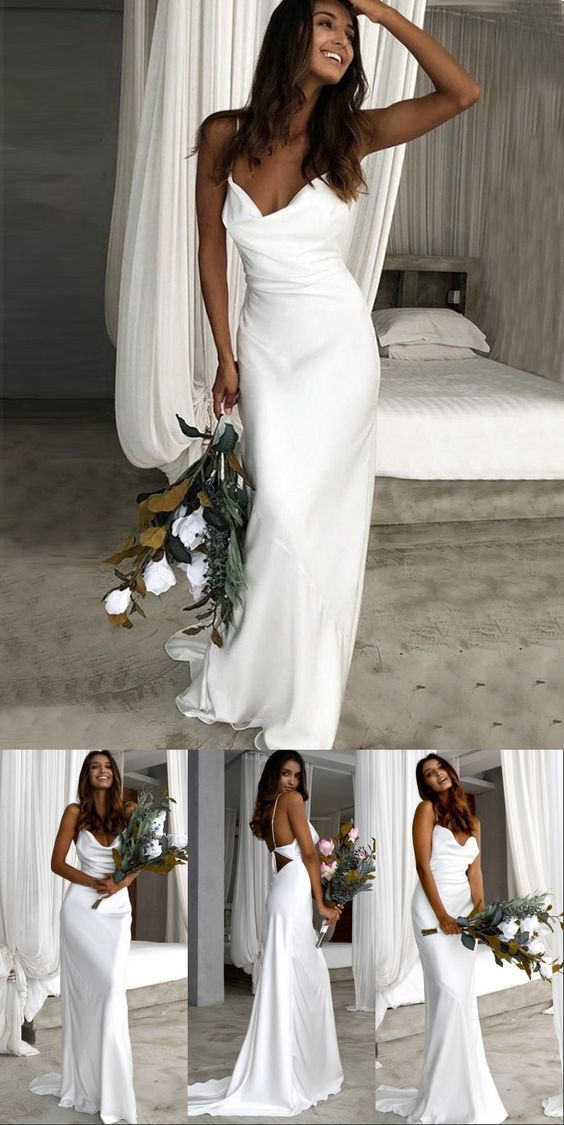 Casual Simple Silk Wedding Dress with Open Back - DollyGown