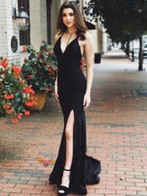 Charming Black Jersey Bodycon Formal Prom Dress with Slit Cross Straps Back,20081628-Dolly Gown