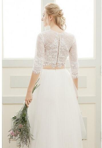 Two Piece Wedding Dress Boho, Bridal Separates Long Sleeve Lace Top,20082225