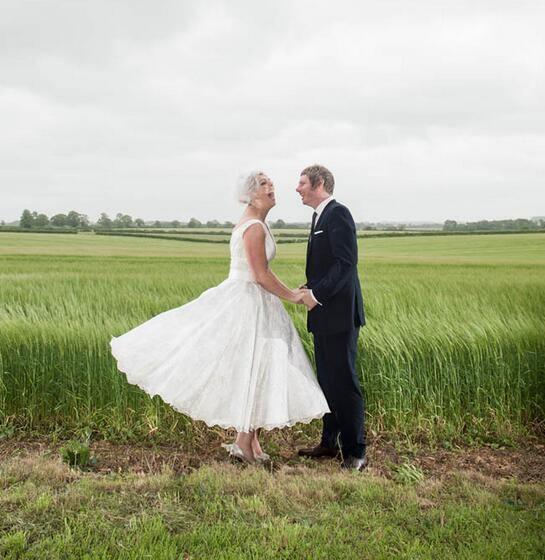 green tea length wedding dress Azazie Maritza