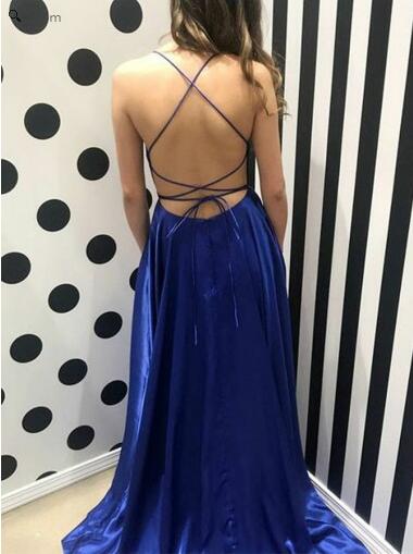 Backless Crisscross Straps Simple Long Evening Dress Royal Blue Prom Dress Backless Crisscross Straps Simple Long Evening Dress Royal Blue Prom Dress