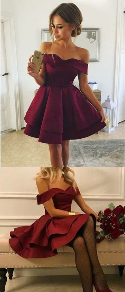 Cheap Off Shoulders Burgundy Mini Homecoming Dress ,Sweet 16 Dress,GDC1080-Dolly Gown