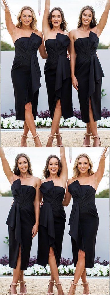 Chic Black Strapless Short Bridesmaid Dresses ,GDC1005-Dolly Gown