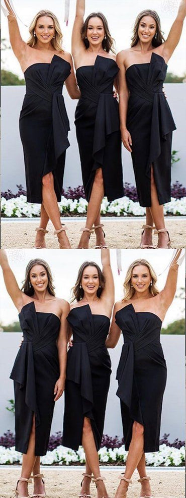 boho pink bridesmaid dress Modest Wide Strap Pink Sheath Bridesmaid Dresses with Side Slit VB1012   Viniodress