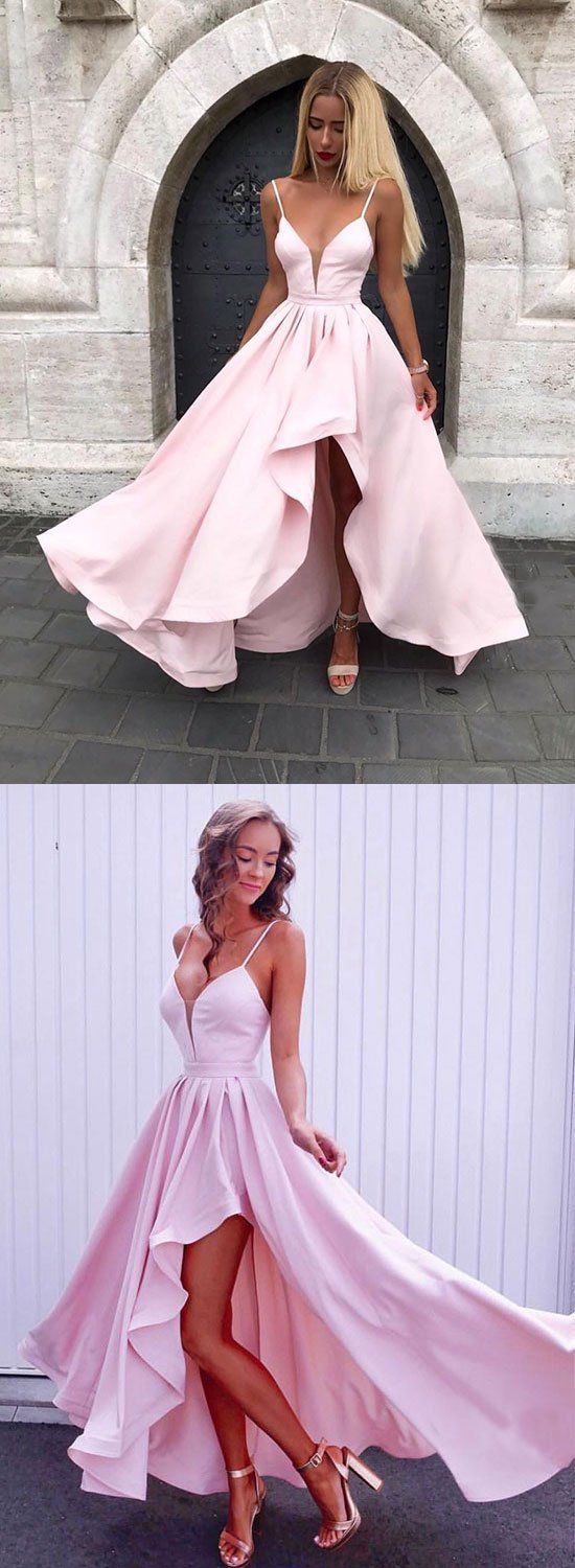 Pink High Low Prom Dresses with Spaghetti Straps Pink High Low Prom Dresses with Spaghetti Straps