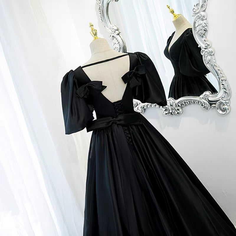 Classy Black Prom Dress Formal Dress with Bubble Sleeves Classy Black Prom Dress Formal Dress with Bubble Sleeves