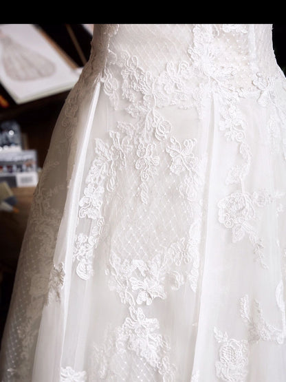 Classy Off The Shoulder Lace Wedding Dress - DollyGown