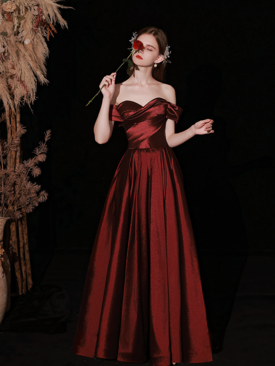 Classy Off The Shoulder Long Maroon Prom Dress Classy Off The Shoulder Long Maroon Prom Dress