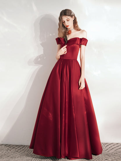 Classy Red Ball Gown Off Shoulder Prom Dress with Pockets - DollyGown