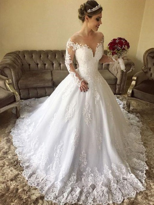 Hot Sale Classy Lace Long Sleeve Country Off Shoulders Ball Gown Wedding Dress,GDC1128-Dolly Gown