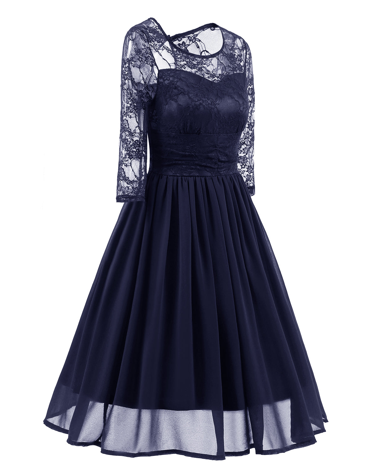Classy Modest Navy Blue Lace Short Prom Dress with Sleeves | Blue Party Dress Classy Modest Navy Blue Lace Short Prom Dress with Sleeves | Blue Party Dress