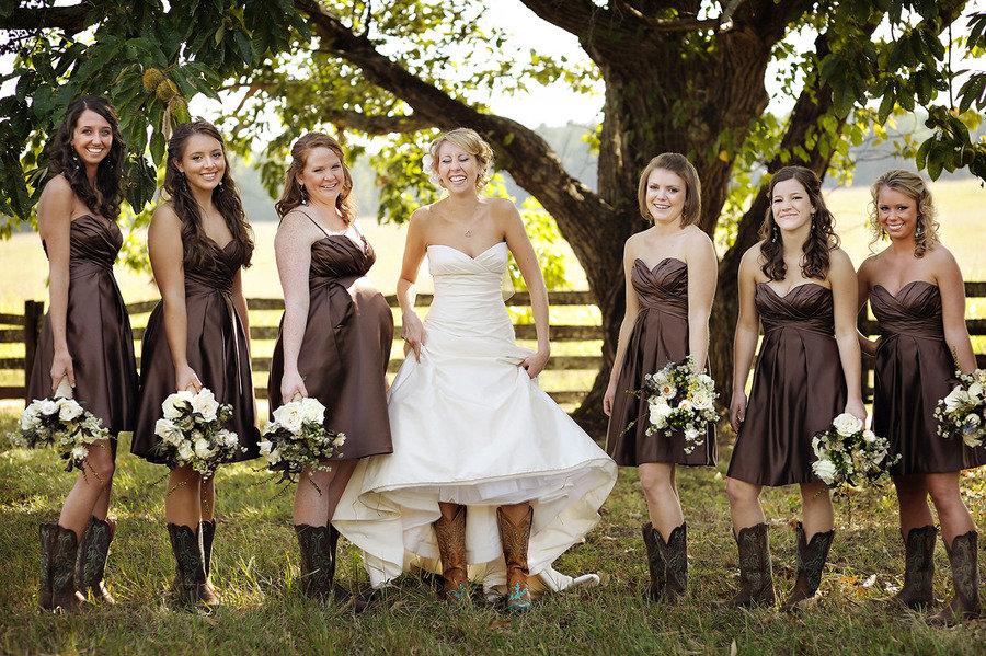 Coffee Color Short Country Style Strapless Bridesmaid Dresses with Boots,20081825-Dolly Gown