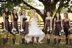 Coffee Color Short Country Style Strapless Bridesmaid Dresses with Boots,20081825-Dolly Gown