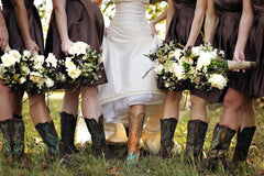 Coffee Color Short Country Style Strapless Bridesmaid Dresses with Boots,20081825-Dolly Gown